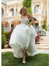 Beaded Ivory Lace Organza Pickup Wedding Dress With Detachable Sleeves